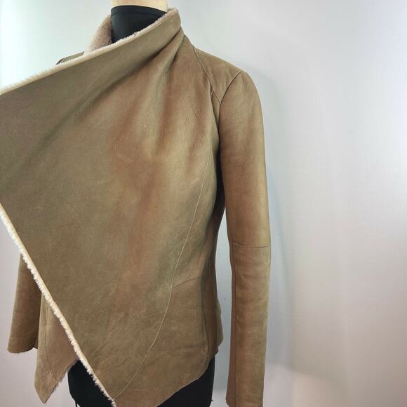 VINCE Cascade Genuine Shearling Jacket Coat Brown Taupe Sz Small S $1475 - Picture 5 of 12